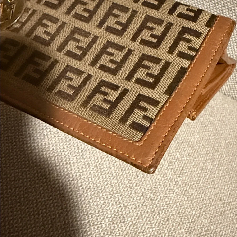 Authentic Fendi Brown Charm Zucchino Canvas Wallet